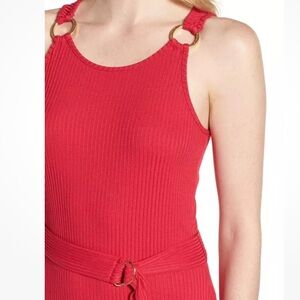 Michael Kors Sleeveless Ribbed Ring-Strap Dress pink size M